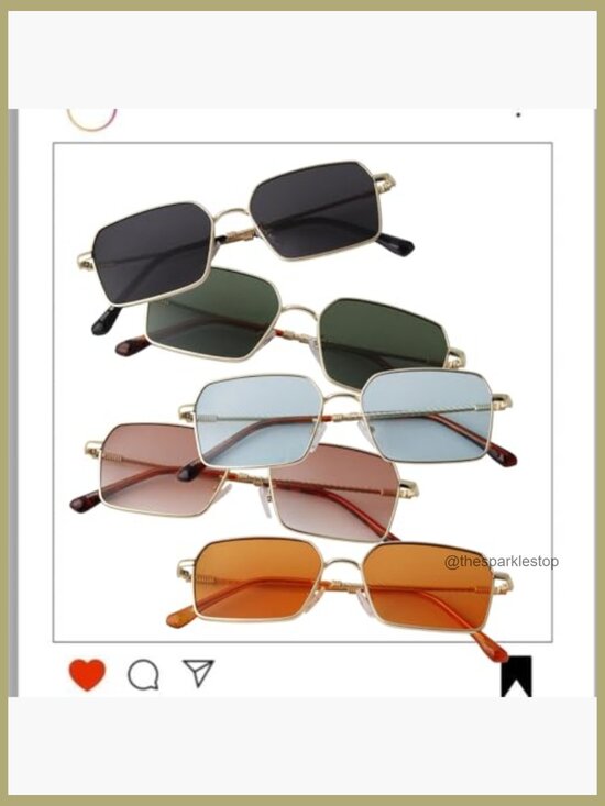 Trendy Hexagon Rectangle Sunglasses with Tinted Lens Gold Metal Frame UV400